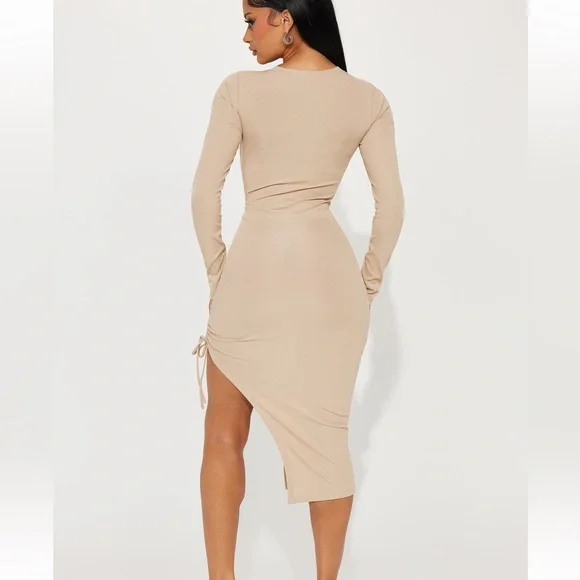 Fashion Nova Mikayla Ribbed Midi Dress - Nude - Picture 3 of 4
